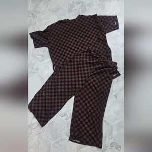 Dressed in LALA Black and Brown Checkered Jumpsuit